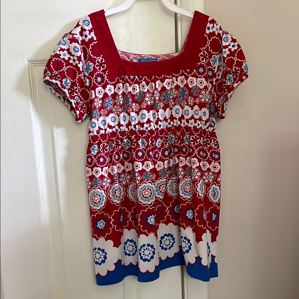 The Children's Place Red, White, and Blue Smocked Puff Sleeve Blouse